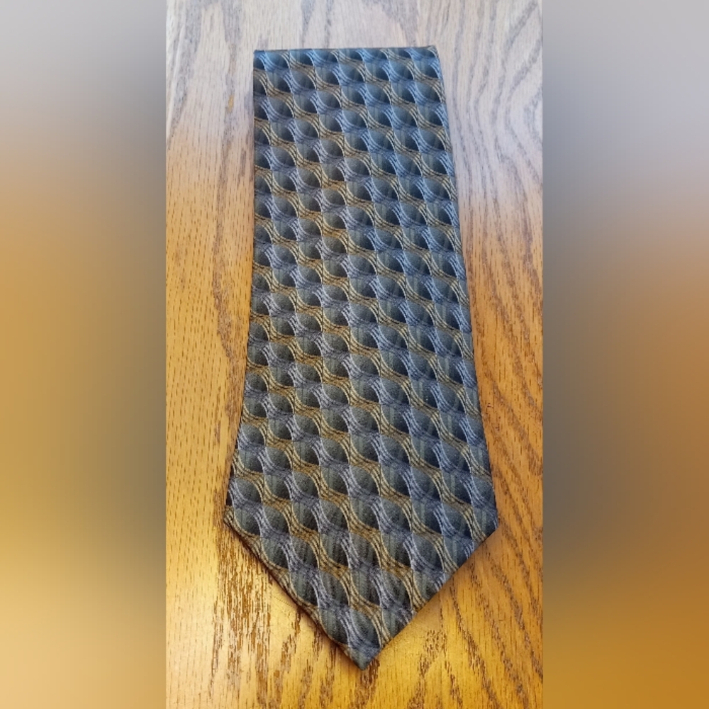 Van Heusen Black Gray Brown Geometric Silk Mens Tie